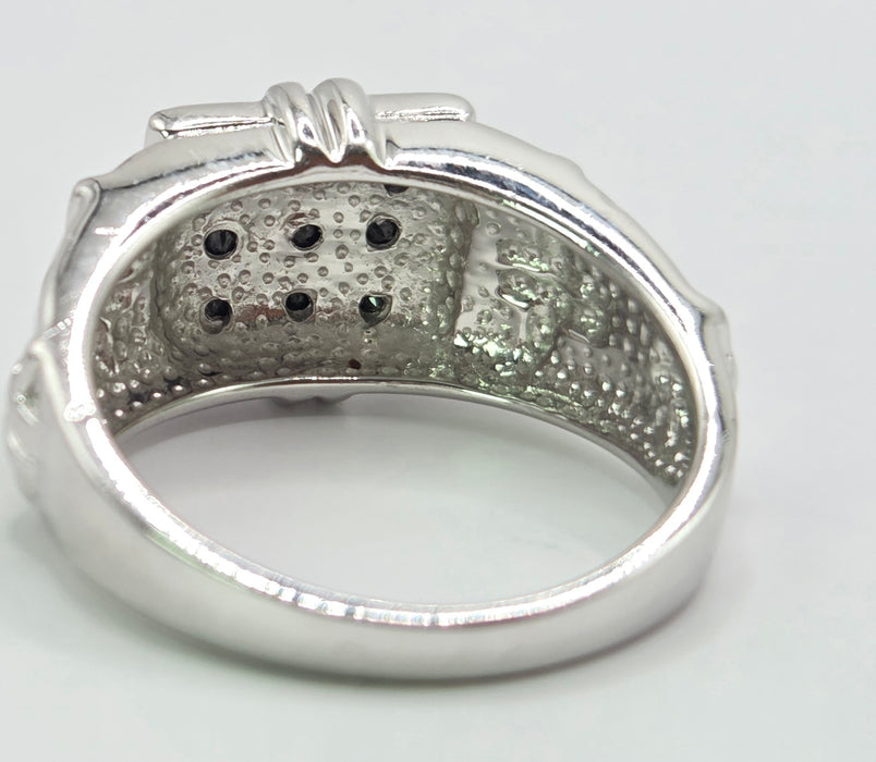 Vintage: 9ct White Gold Black Diamond Geometric Ring