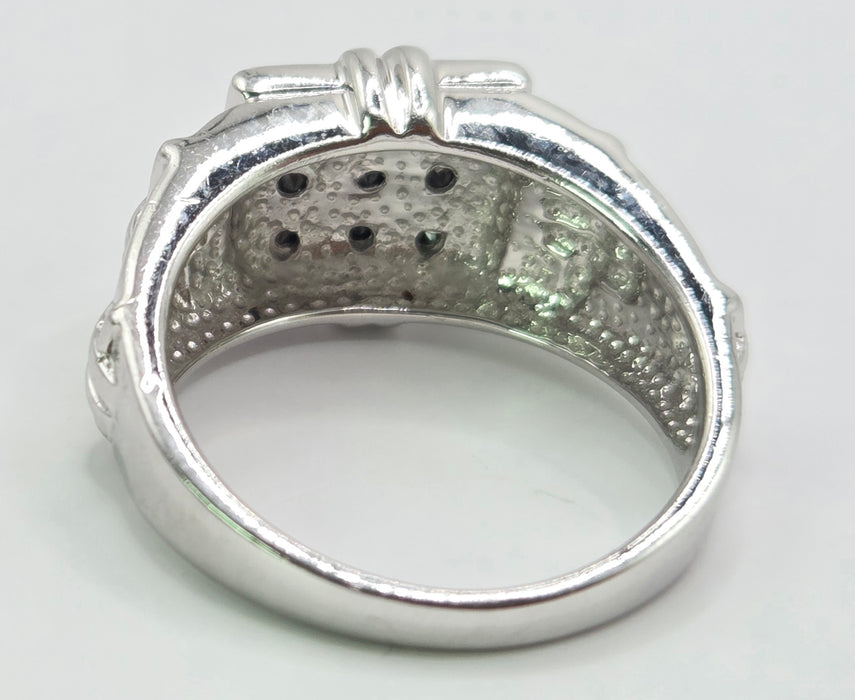 Vintage: 9ct White Gold Black Diamond Geometric Ring