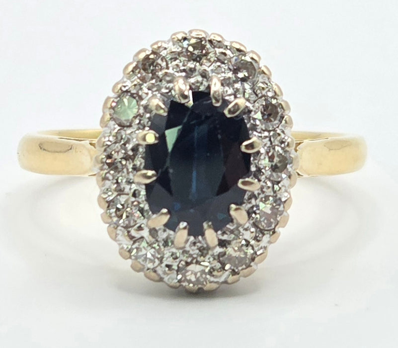Vintage: 18ct Gold Sapphire [1.09ct] & Diamond [0.36ct] Cluster Ring