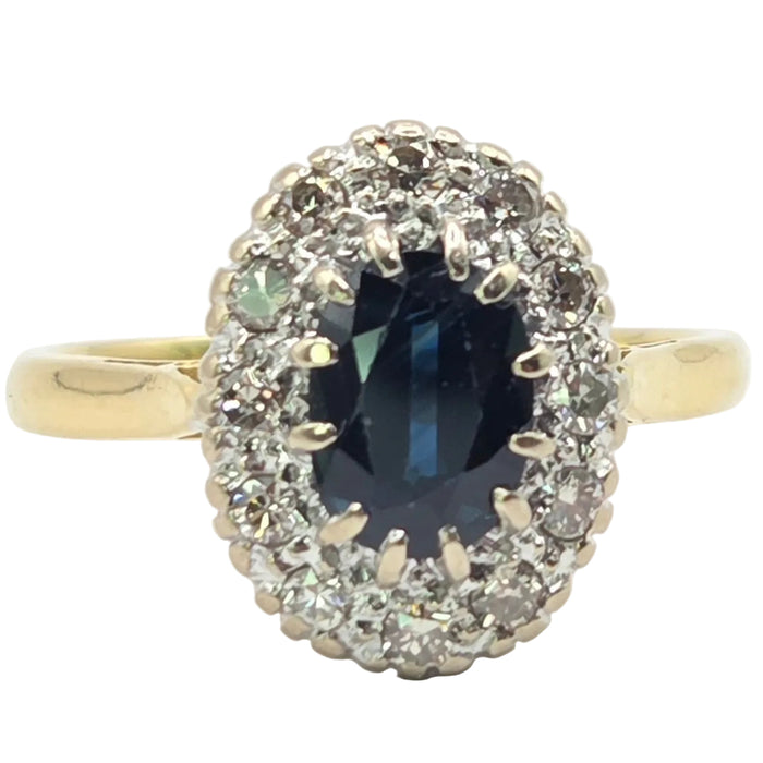 Vintage: 18ct Gold Sapphire [1.09ct] & Diamond [0.36ct] Cluster Ring