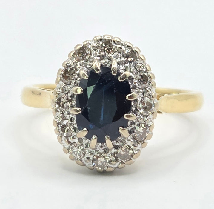 Vintage: 18ct Gold Sapphire [1.09ct] & Diamond [0.36ct] Cluster Ring