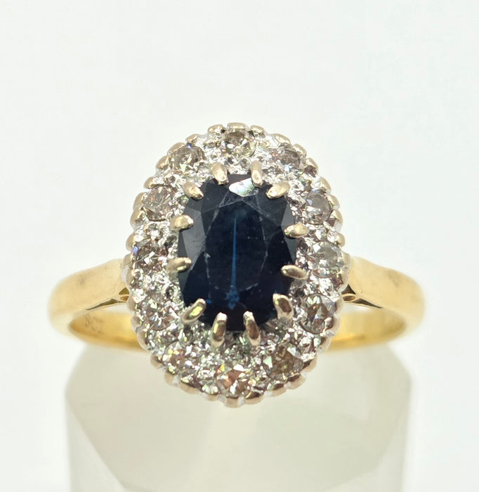 Vintage: 18ct Gold Sapphire [1.09ct] & Diamond [0.36ct] Cluster Ring