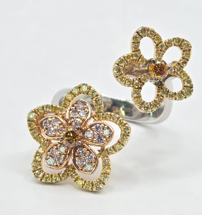 Vintage: 18ct White Gold Orange & Yellow Diamond [1.15ct] Ring