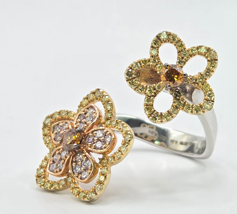 Vintage: 18ct White Gold Orange & Yellow Diamond [1.15ct] Ring