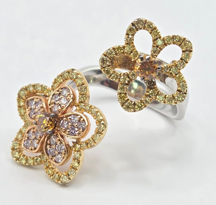 Vintage: 18ct White Gold Orange & Yellow Diamond [1.15ct] Ring