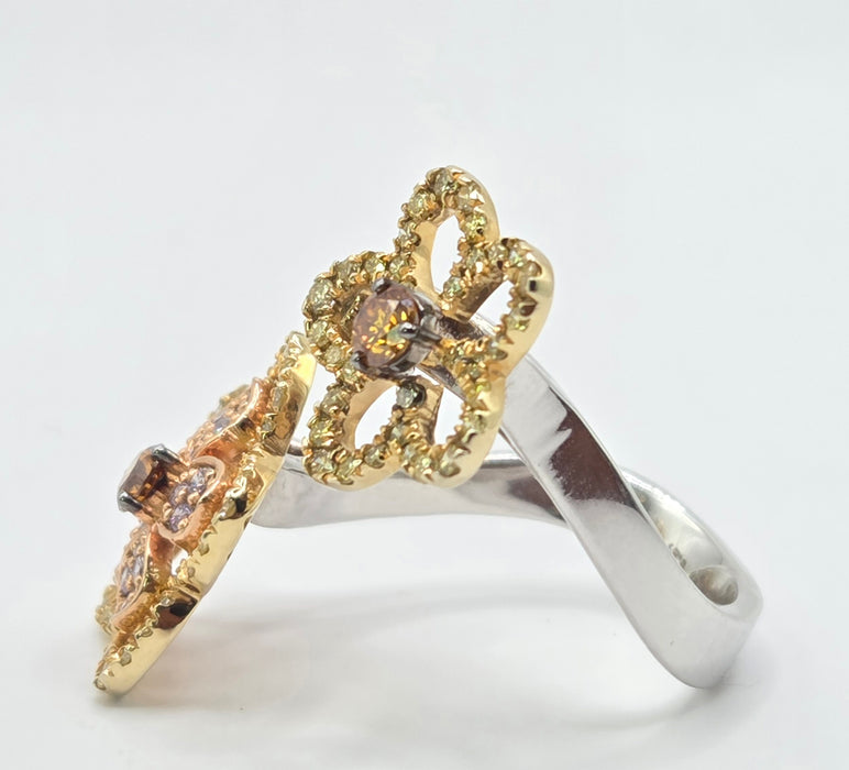 Vintage: 18ct White Gold Orange & Yellow Diamond [1.15ct] Ring