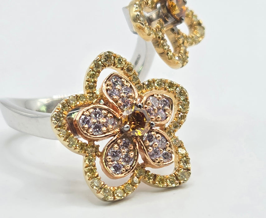 Vintage: 18ct White Gold Orange & Yellow Diamond [1.15ct] Ring