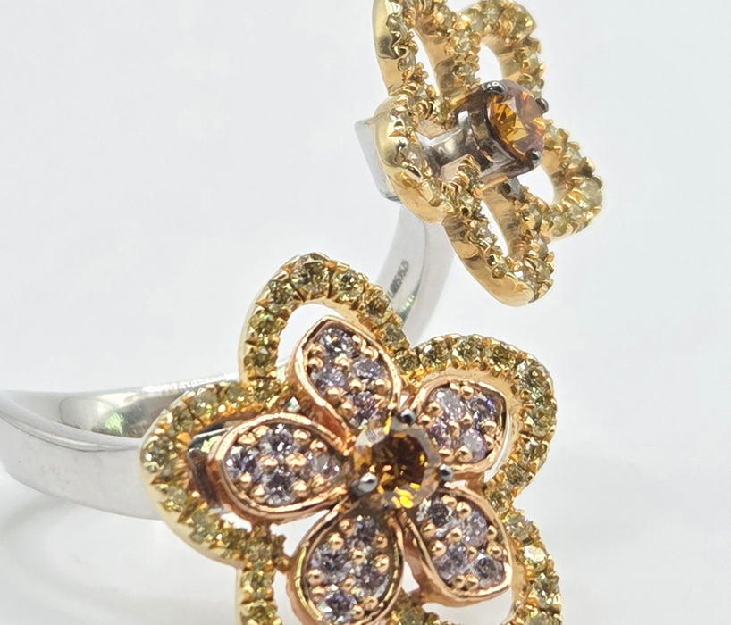 Vintage: 18ct White Gold Orange & Yellow Diamond [1.15ct] Ring
