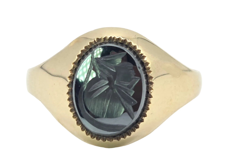 Vintage: 9ct Gold Haematite Roman Centurion Intaglio Signet Ring — From 1978