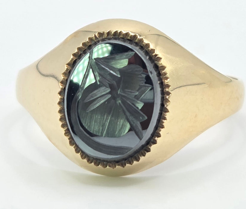 Vintage: 9ct Gold Haematite Roman Centurion Intaglio Signet Ring — From 1978