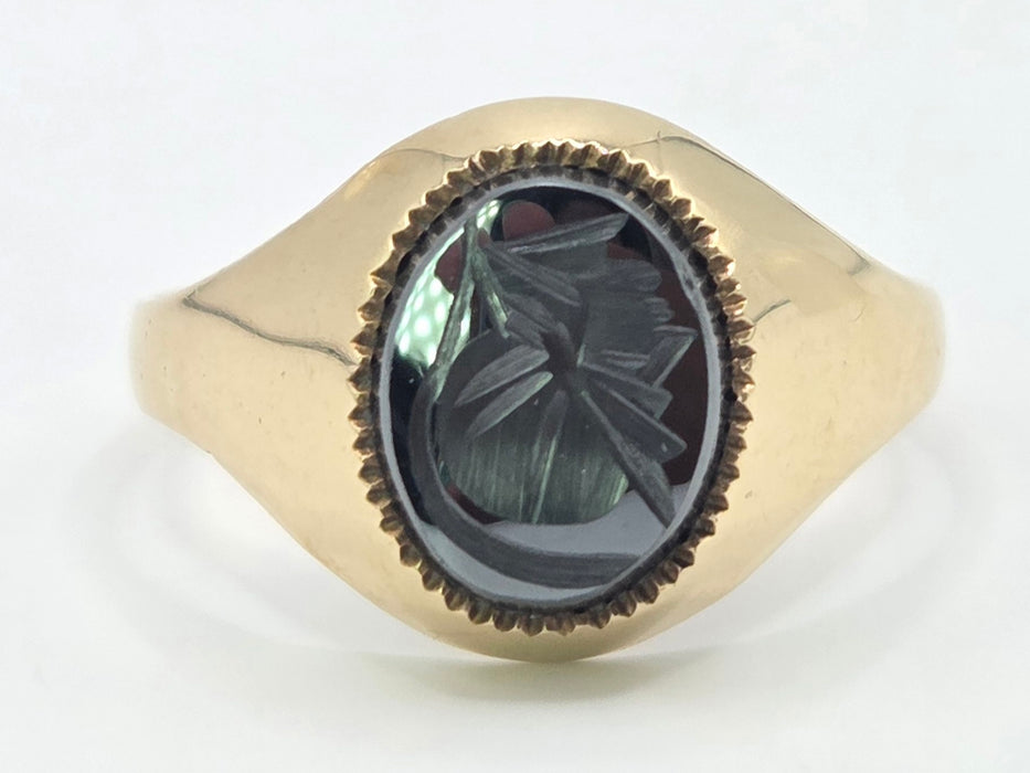 Vintage: 9ct Gold Haematite Roman Centurion Intaglio Signet Ring — From 1978