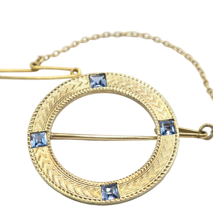 Vintage: 14K Gold Four Sapphire Commemorative Brooch — From 1921