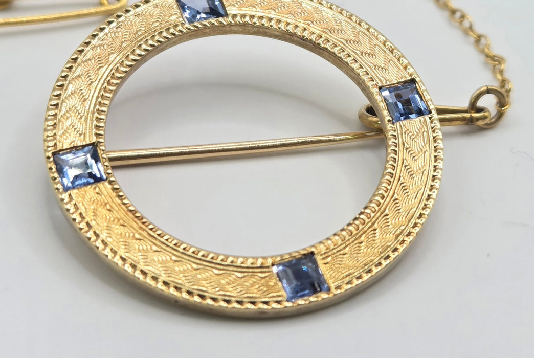 Vintage: 14K Gold Four Sapphire Commemorative Brooch — From 1921