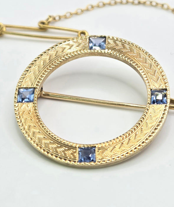 Vintage: 14K Gold Four Sapphire Commemorative Brooch — From 1921