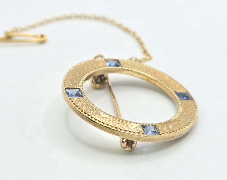 Vintage: 14K Gold Four Sapphire Commemorative Brooch — From 1921