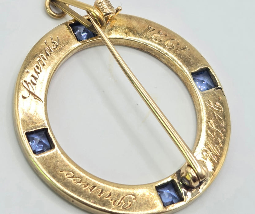Vintage: 14K Gold Four Sapphire Commemorative Brooch — From 1921