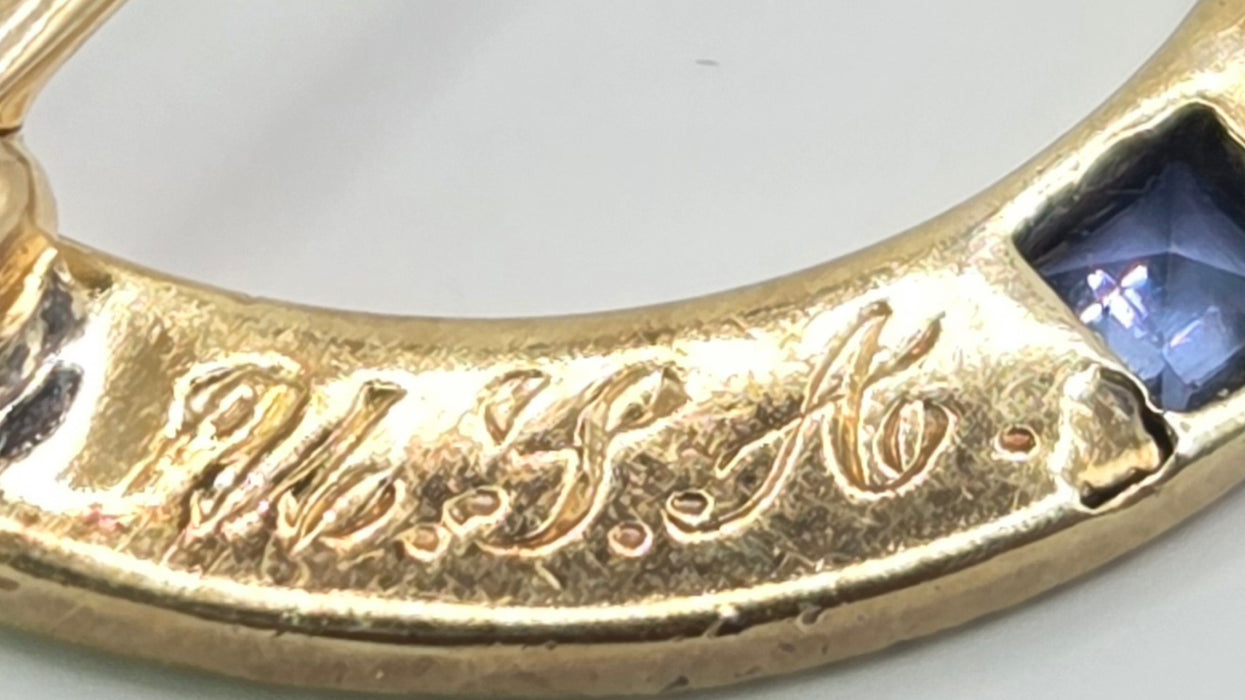 Vintage: 14K Gold Four Sapphire Commemorative Brooch — From 1921