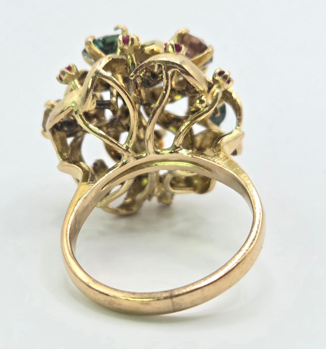 Vintage: 9ct Gold Multi-Gem Sapphire, Garnet & Ruby Cocktail Ring