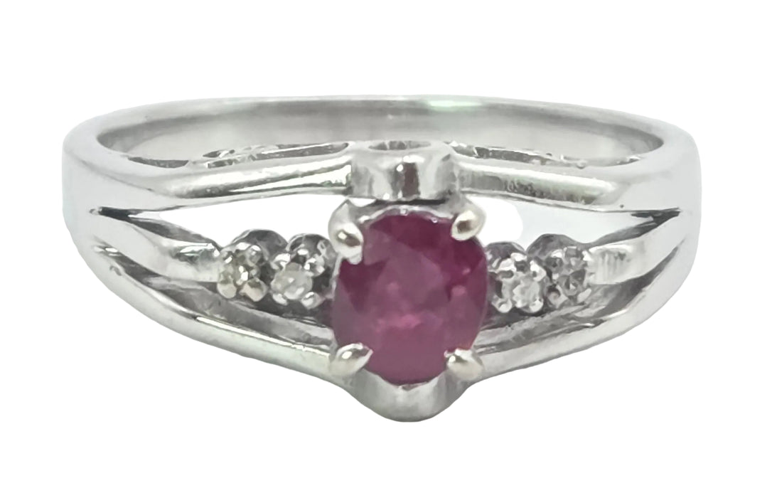 Vintage: 18ct White Gold Ruby & Natural Diamond Ring