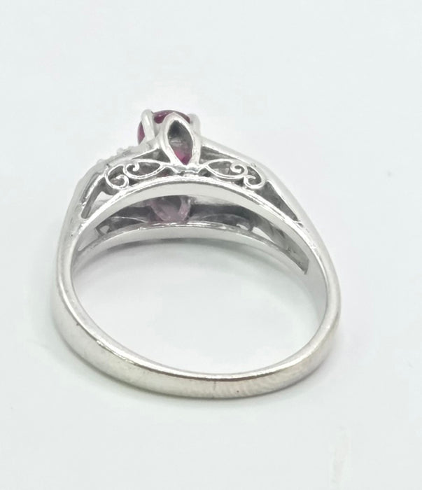 Vintage: 18ct White Gold Ruby & Natural Diamond Ring