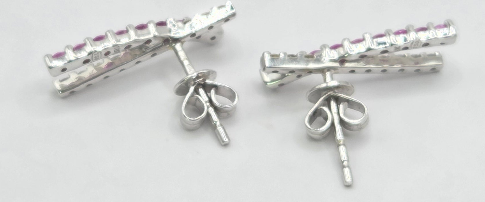 Vintage: 18ct White Gold Ruby & Natural Diamond Crossover Stud Earrings
