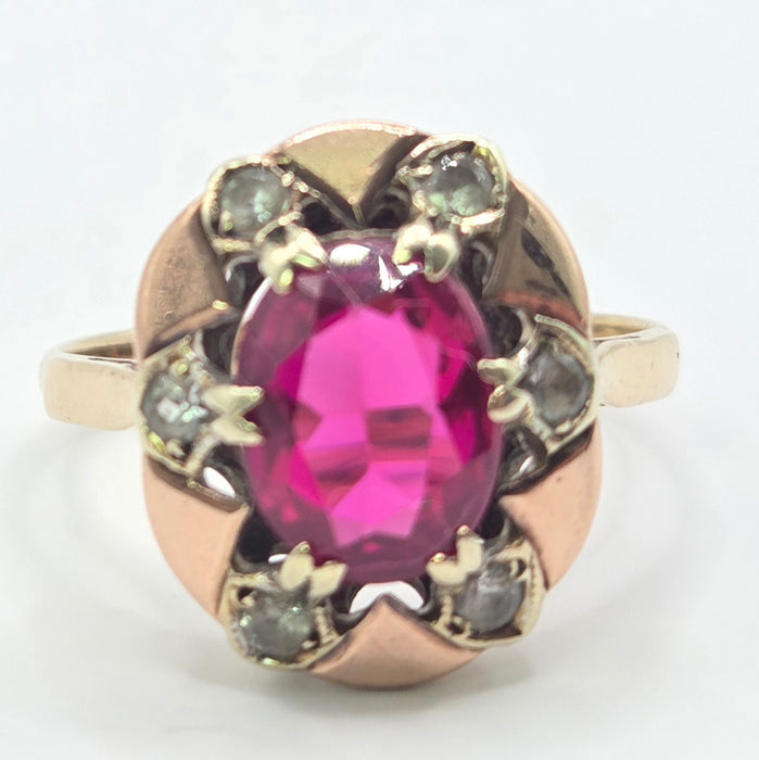 Vintage: 9ct Gold Ruby & White Spinel Cluster Ring