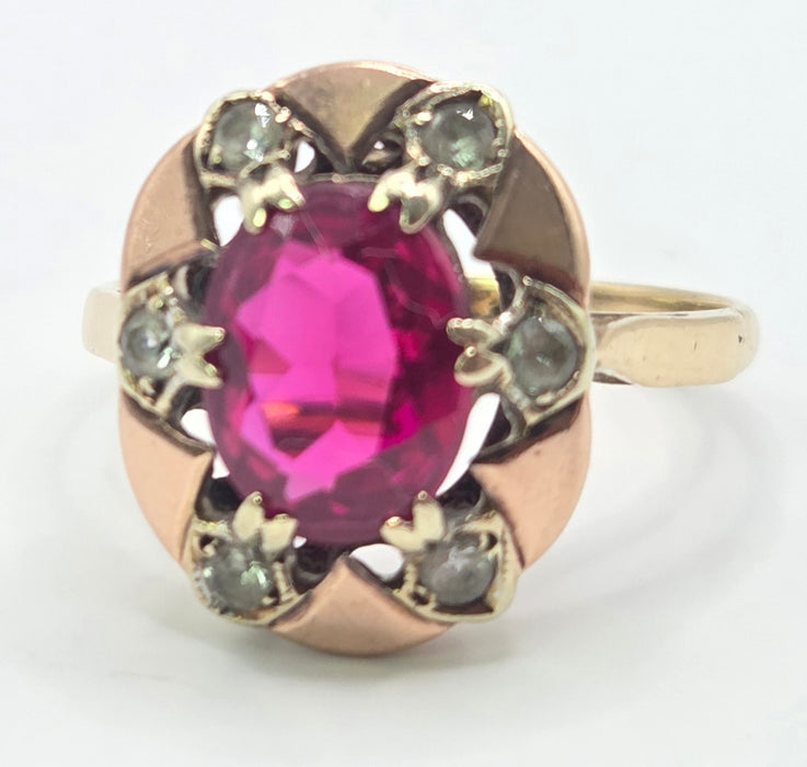 Vintage: 9ct Gold Ruby & White Spinel Cluster Ring
