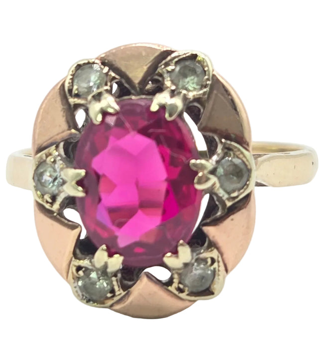 Vintage: 9ct Gold Ruby & White Spinel Cluster Ring
