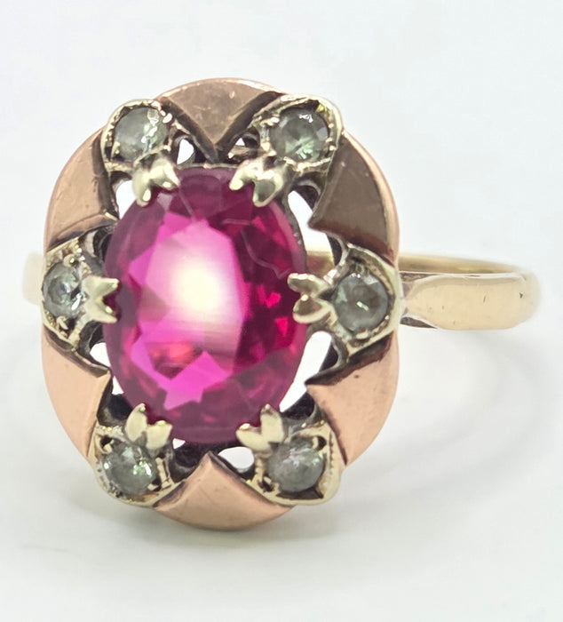 Vintage: 9ct Gold Ruby & White Spinel Cluster Ring