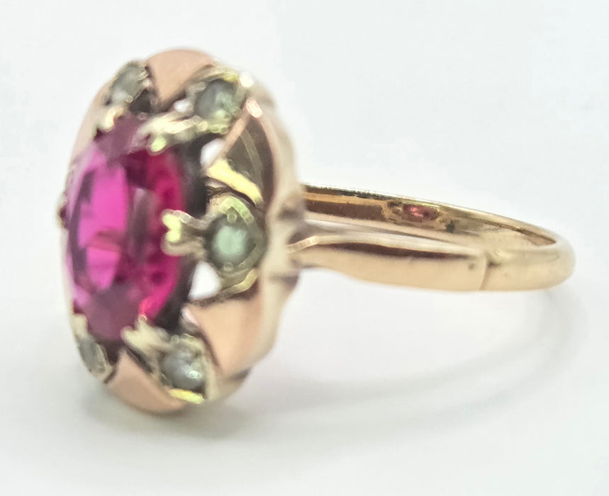 Vintage: 9ct Gold Ruby & White Spinel Cluster Ring