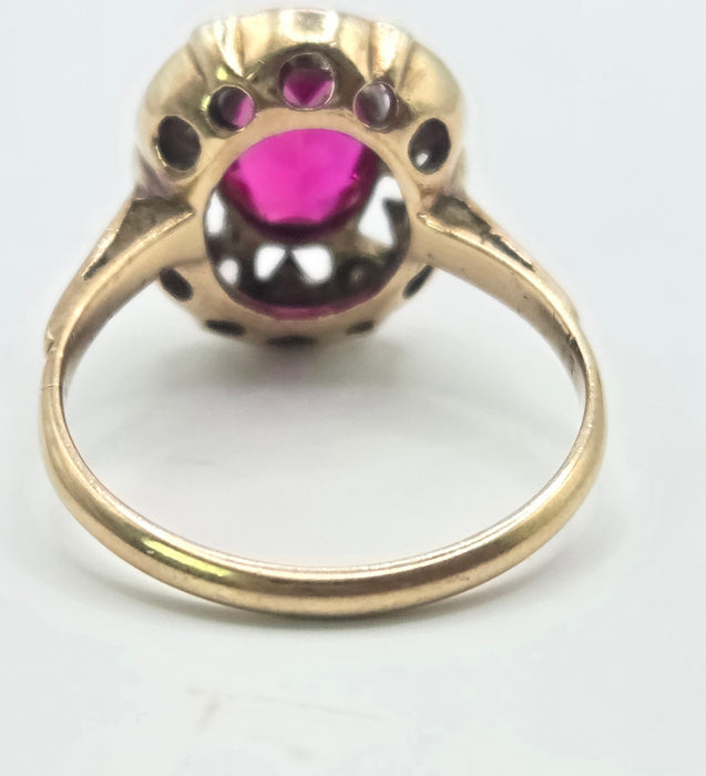 Vintage: 9ct Gold Ruby & White Spinel Cluster Ring