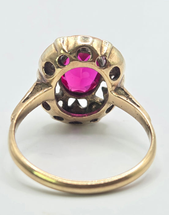 Vintage: 9ct Gold Ruby & White Spinel Cluster Ring