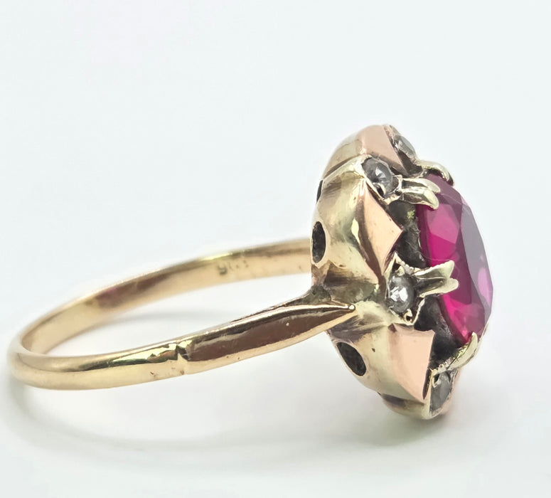 Vintage: 9ct Gold Ruby & White Spinel Cluster Ring