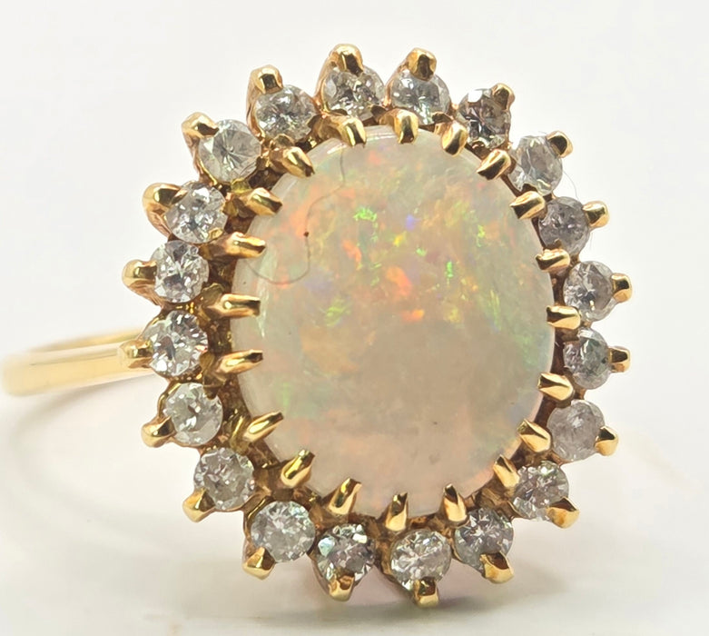 Vintage: 18ct Gold Opal & Diamond Cluster Ring — From 1982 — 0.6ct