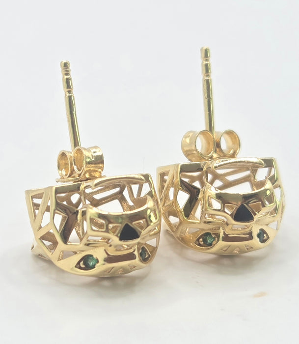 0833: Vintage: 18ct Gold Leopard Head Stud Earrings- exceptional