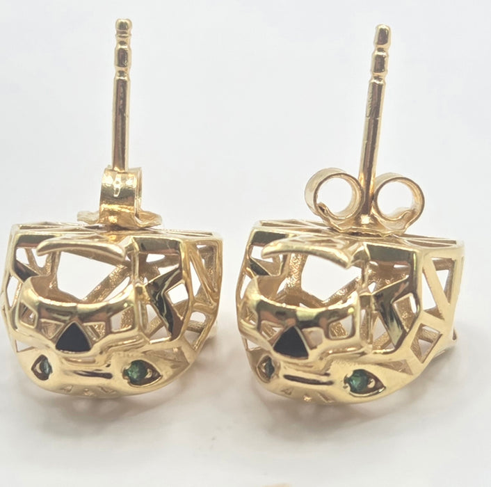 0833: Vintage: 18ct Gold Leopard Head Stud Earrings- exceptional