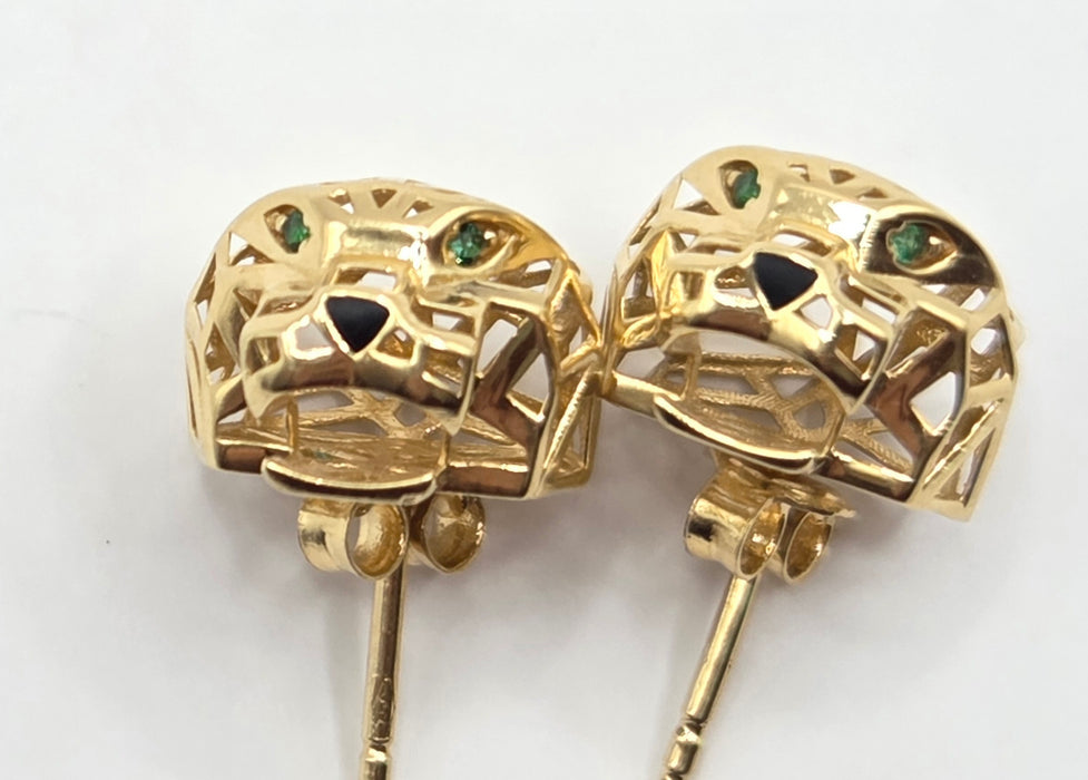 0833: Vintage: 18ct Gold Leopard Head Stud Earrings- exceptional