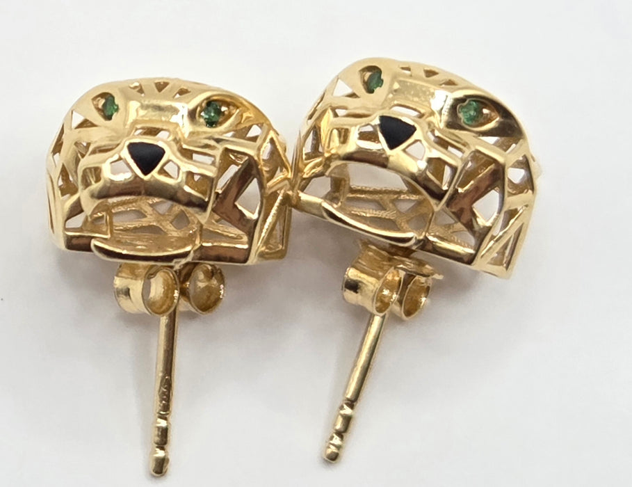 0833: Vintage: 18ct Gold Leopard Head Stud Earrings- exceptional