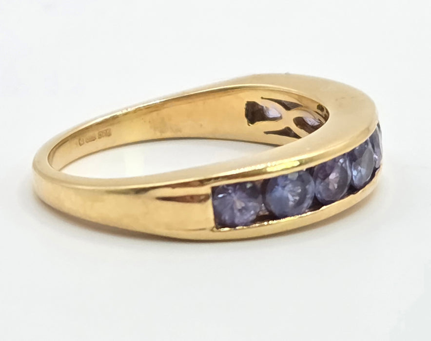 2530 Vintage: 18ct Yellow Gold Tanzanite Half Eternity Ring