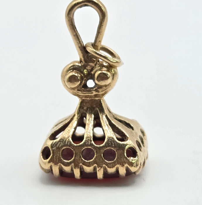 Vintage (1969) 9ct Gold Garnet Fob/Pendant/Charm- 57 year old nice weight