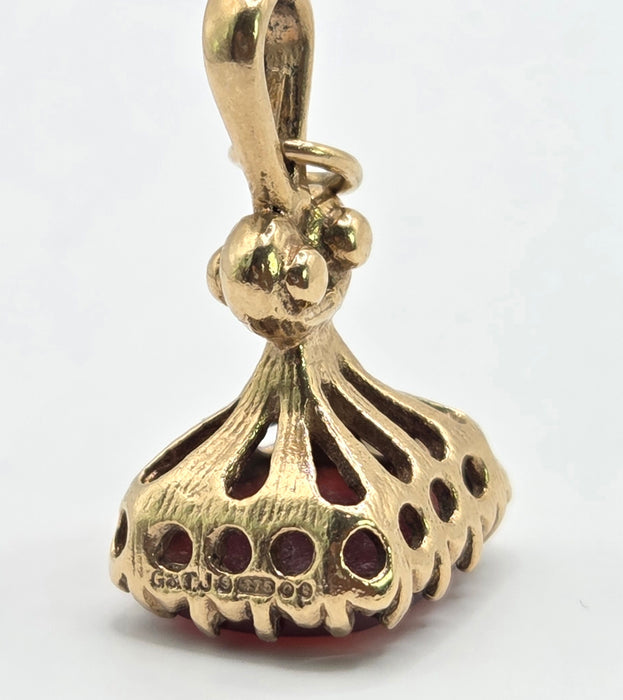 Vintage (1969) 9ct Gold Garnet Fob/Pendant/Charm- 57 year old nice weight