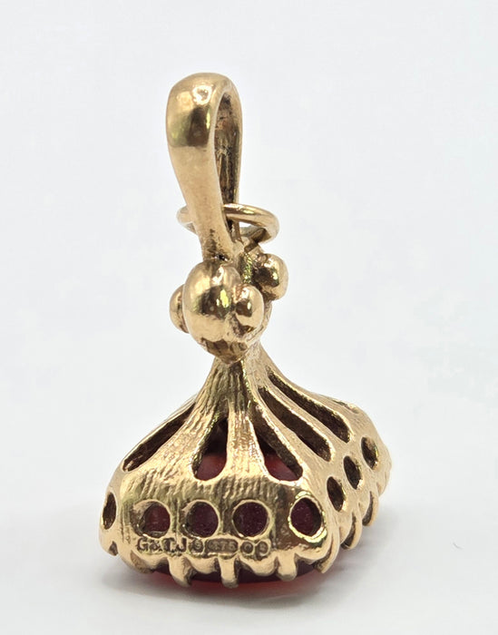 Vintage (1969) 9ct Gold Garnet Fob/Pendant/Charm- 57 year old nice weight