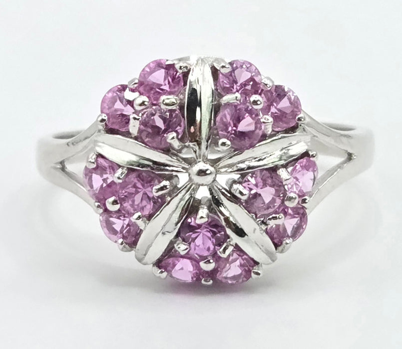 6545 Vintage: 18ct White Gold Pink Sapphire Cluster Cocktail Ring