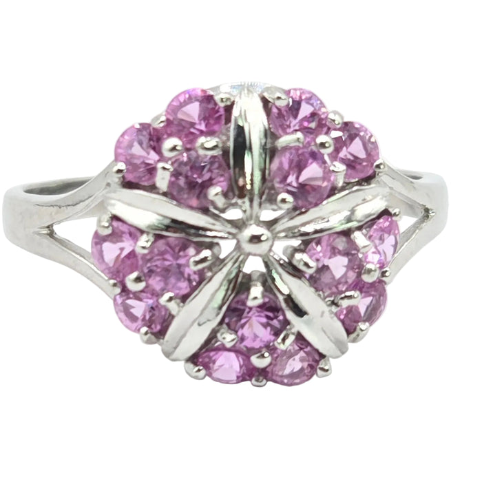 6545 Vintage: 18ct White Gold Pink Sapphire Cluster Cocktail Ring