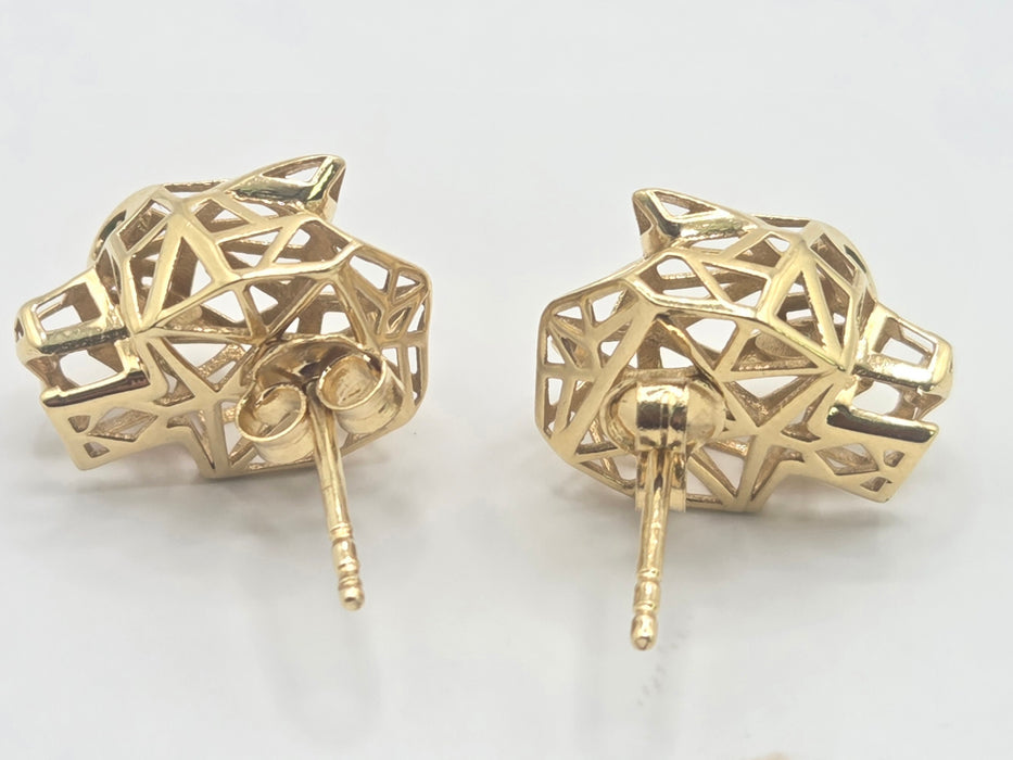 Vintage: 18ct Gold Geometric Leopard Head Stud Earrings