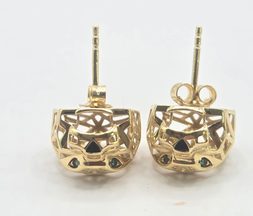 Vintage: 18ct Gold Geometric Leopard Head Stud Earrings