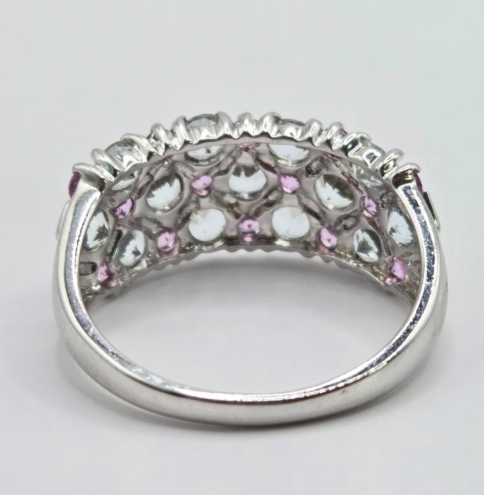 Vintage: 9ct White Gold Pink Sapphire & Tanzanite Openwork Ring