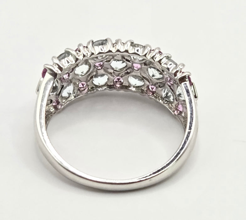 Vintage: 9ct White Gold Pink Sapphire & Tanzanite Openwork Ring
