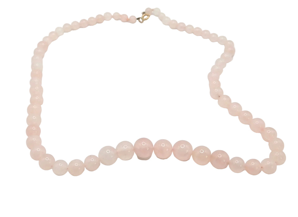 Vintage: 9ct Yellow Gold Rose Quartz Bead Necklace