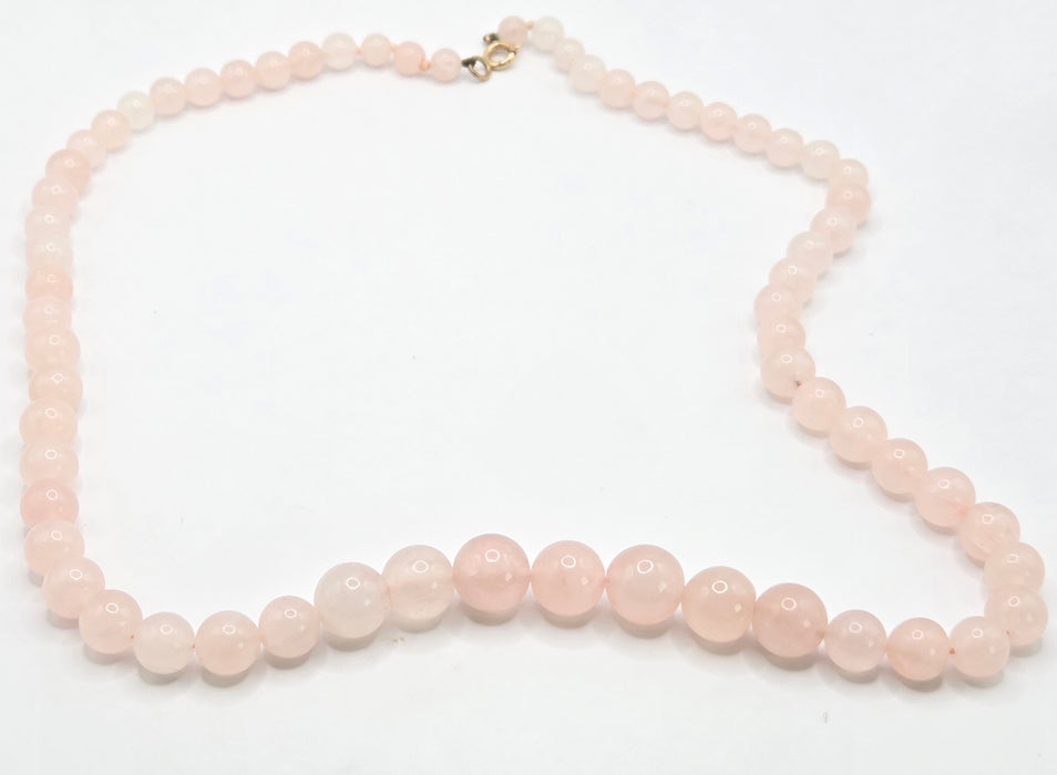 Vintage: 9ct Yellow Gold Rose Quartz Bead Necklace